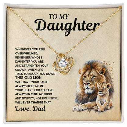 Gift for Daughter from Dad - Lion and Love Knot Necklace for Special Moments