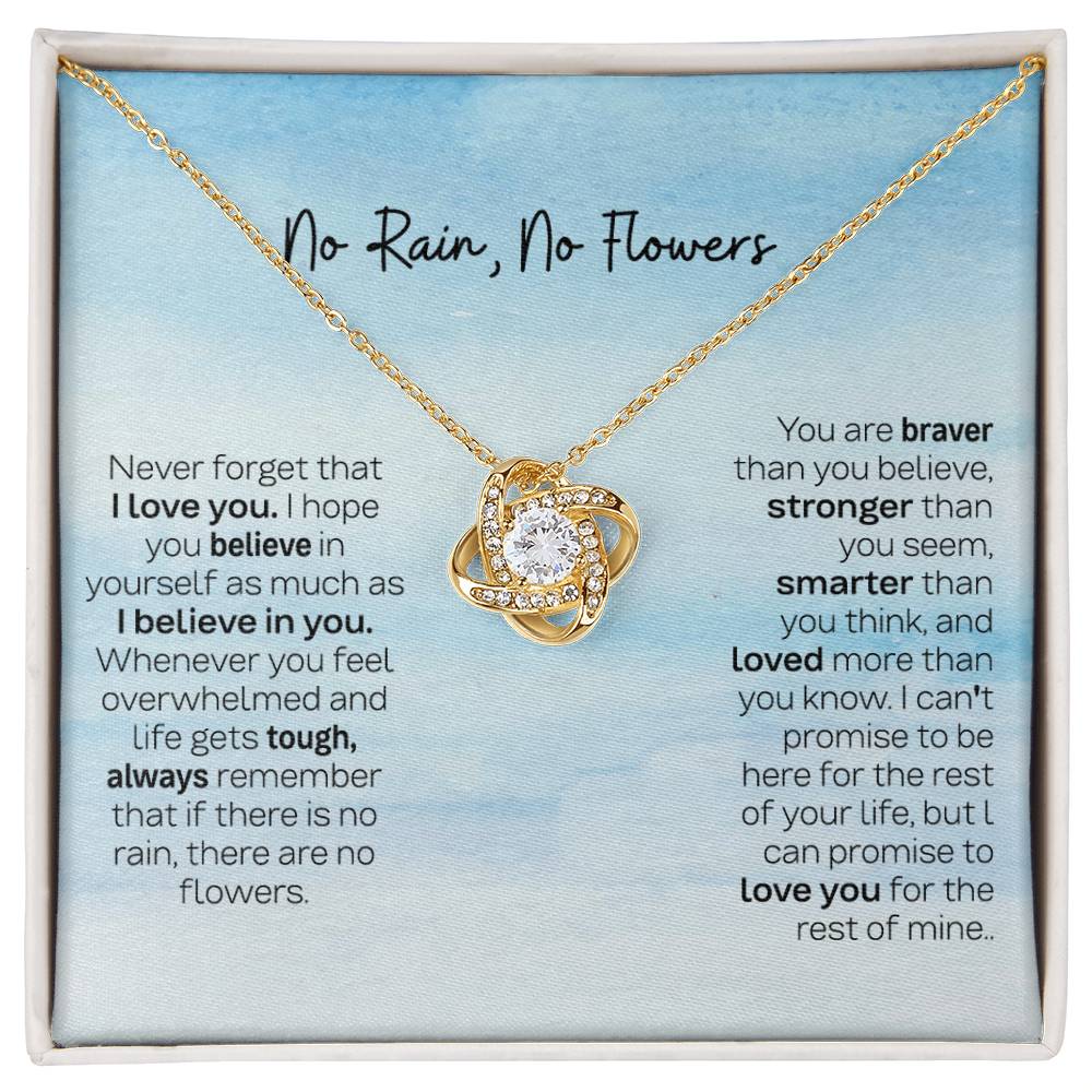 Gift for Daughter from Dad & Mom - No Rain No Flowers Love Knot Necklace