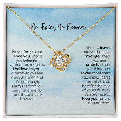 Gift for Daughter from Dad & Mom - No Rain No Flowers Love Knot Necklace