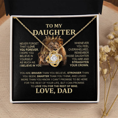 To My Daughter Lion Necklace - Special Love Knot Pendant Gift from Dad