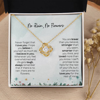 No Rain No Flowers Necklace - Heartfelt Gift for Daughter, Love Knot Necklace from Parents