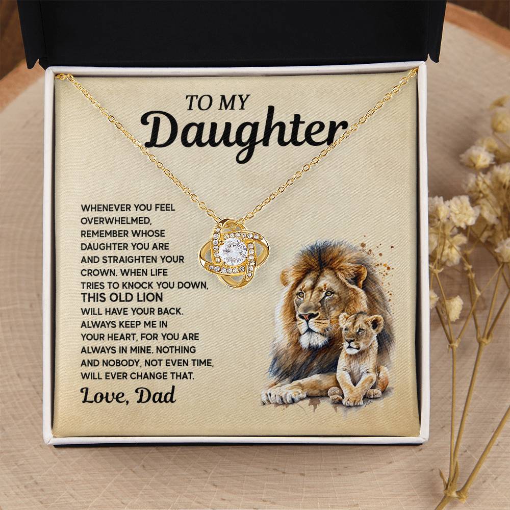 Gift for Daughter from Dad - Lion and Love Knot Necklace for Special Moments