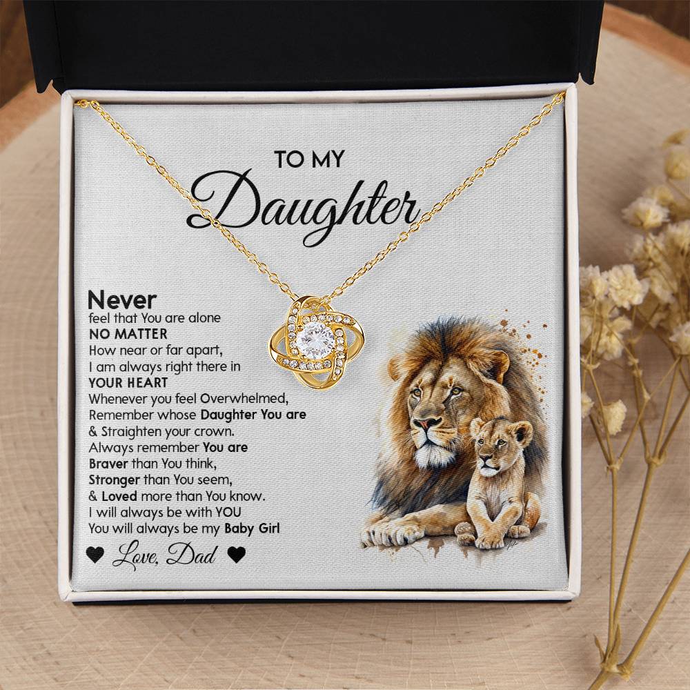 Lion Daughter Necklace - Heartfelt Love Knot Necklace Gift from Dad