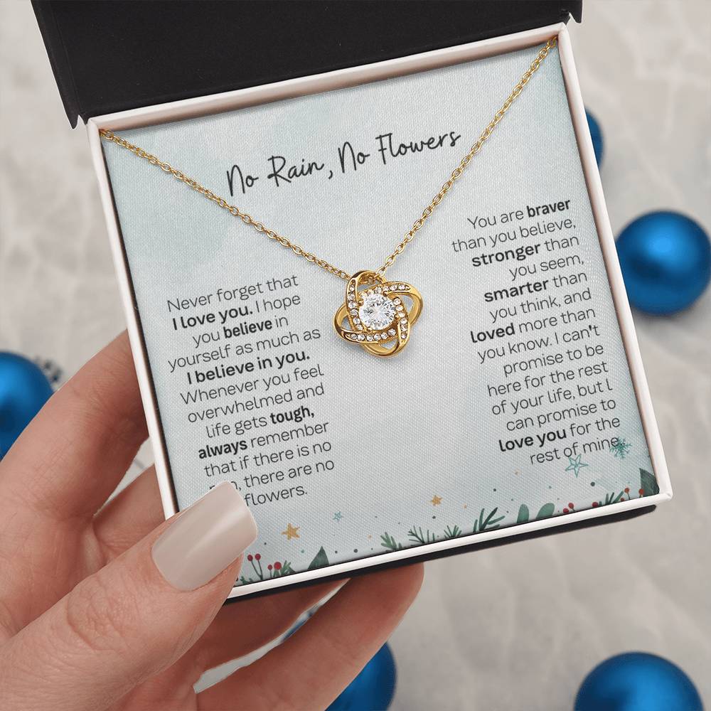 No Rain No Flowers Necklace - Heartfelt Gift for Daughter, Love Knot Necklace from Parents