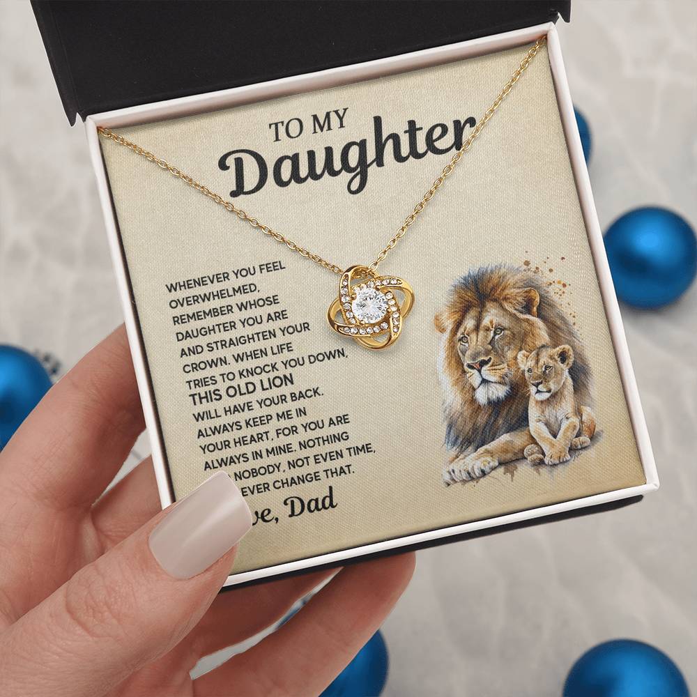 Gift for Daughter from Dad - Lion and Love Knot Necklace for Special Moments