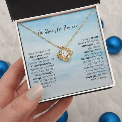 Gift for Daughter from Dad & Mom - No Rain No Flowers Love Knot Necklace