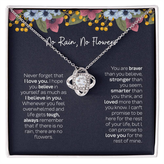 No Rain No Flowers Necklace - Love Knot Necklace for Daughter, Gift from Dad & Mom