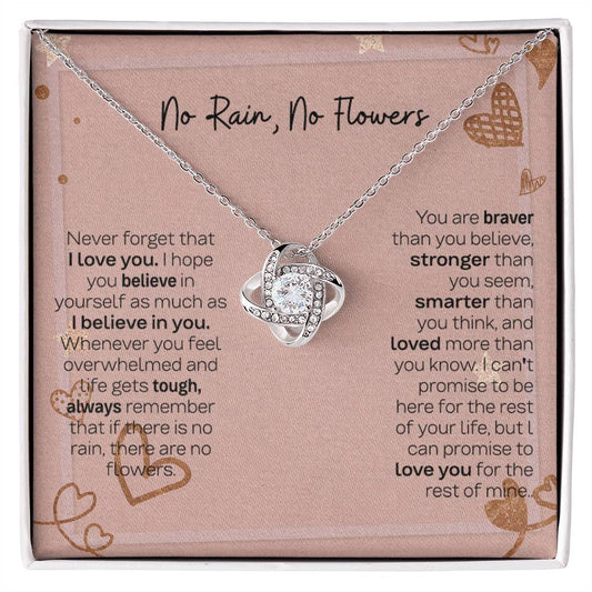 To My Daughter - No Rain No Flowers Love Knot Necklace Gift from Parents