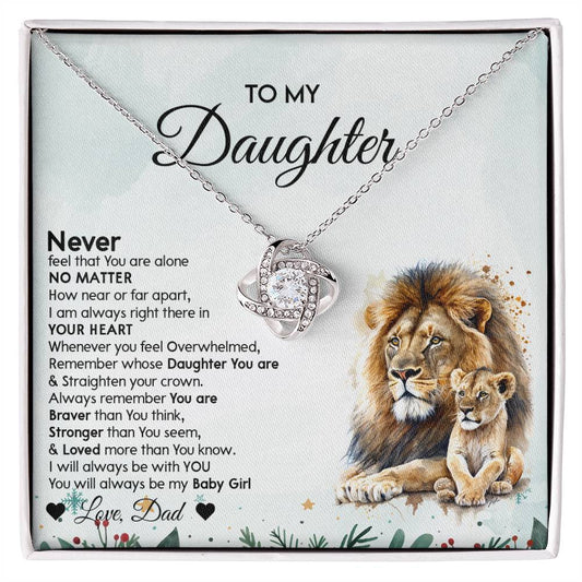 Gift For Daughter From Dad - Lion and Love Knot Necklace with Meaningful Message