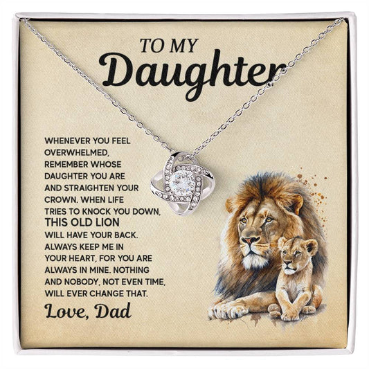 Gift for Daughter from Dad - Lion and Love Knot Necklace for Special Moments