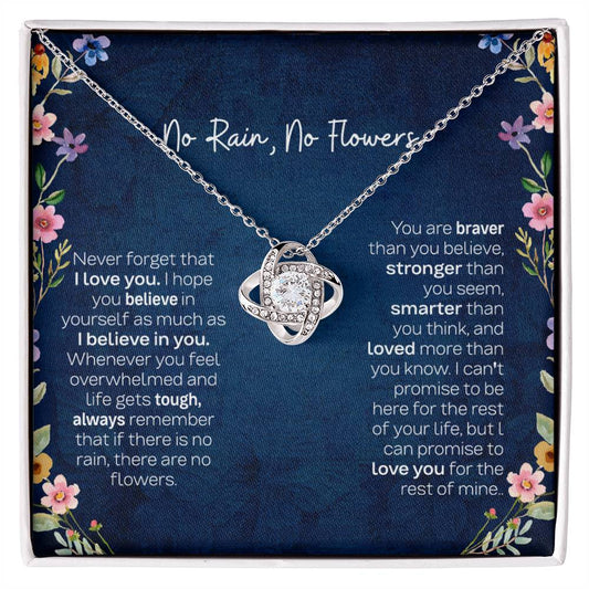 Meaningful Gift for Daughter from Parents - No Rain No Flowers Love Knot Necklace