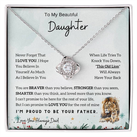 Gift for Daughter from Dad - Lion and Love Knot Necklace for Special Moments