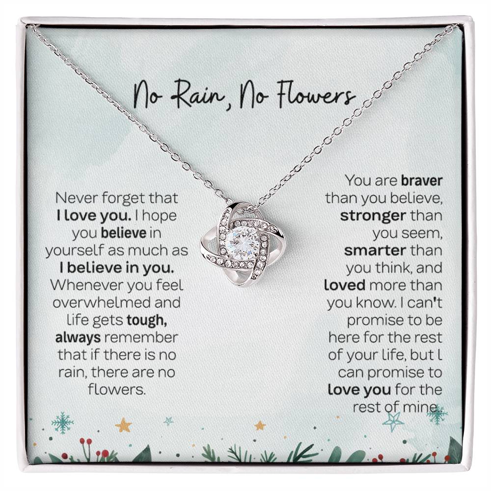 No Rain No Flowers Necklace - Heartfelt Gift for Daughter, Love Knot Necklace from Parents