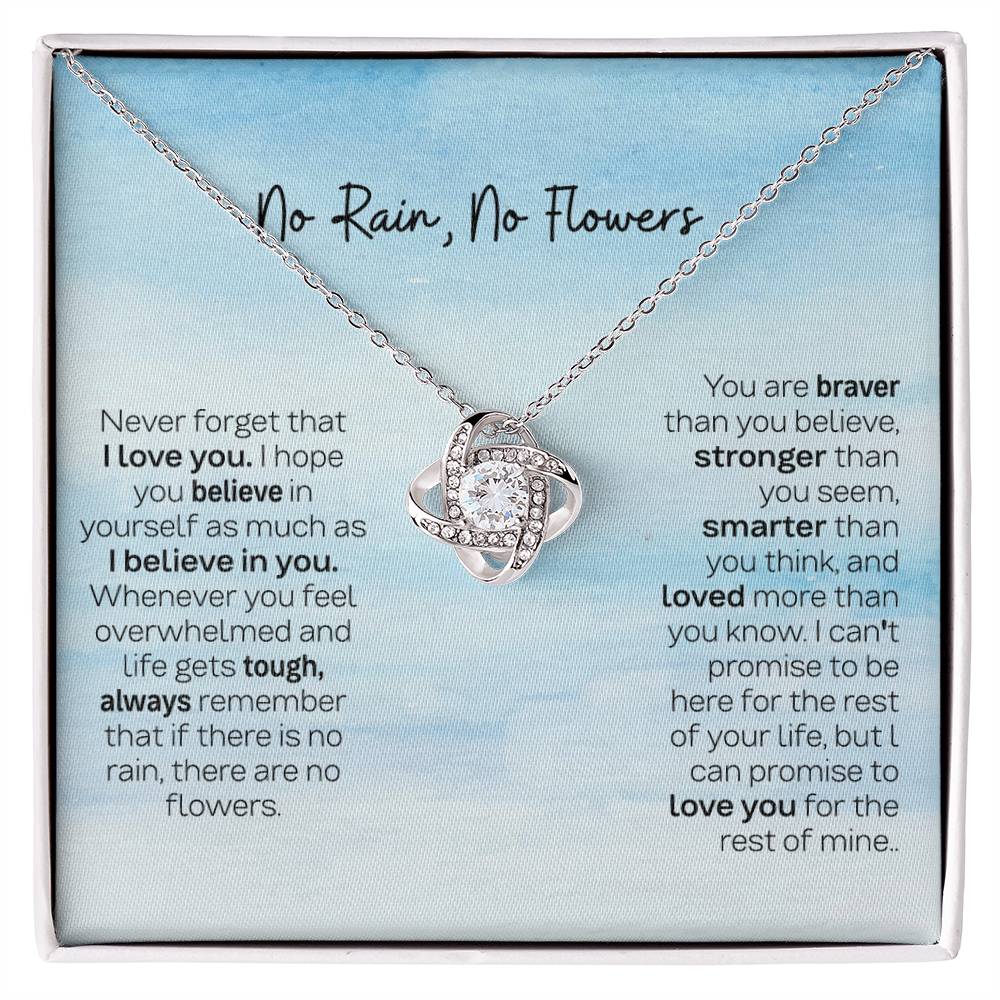 Gift for Daughter from Dad & Mom - No Rain No Flowers Love Knot Necklace