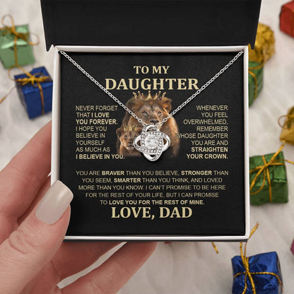 To My Daughter Lion Necklace - Special Love Knot Pendant Gift from Dad