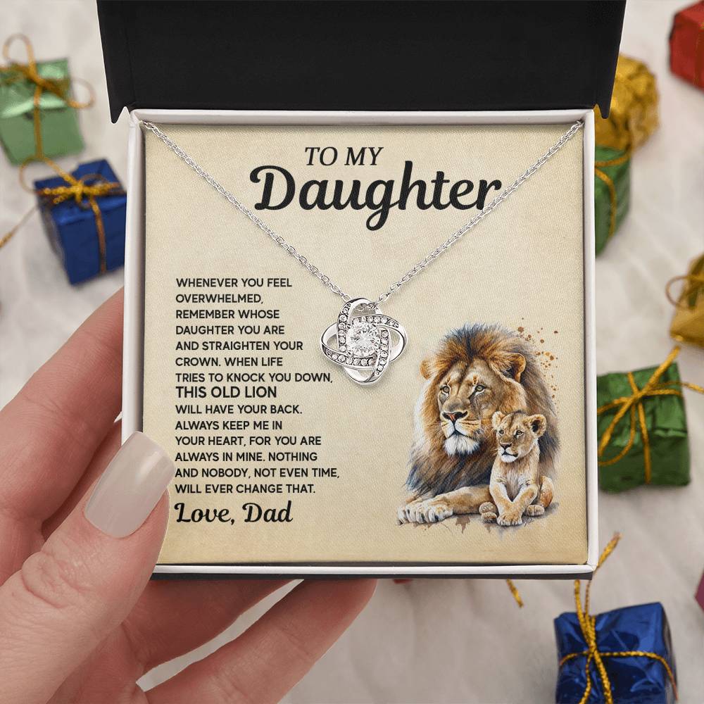 Gift for Daughter from Dad - Lion and Love Knot Necklace for Special Moments