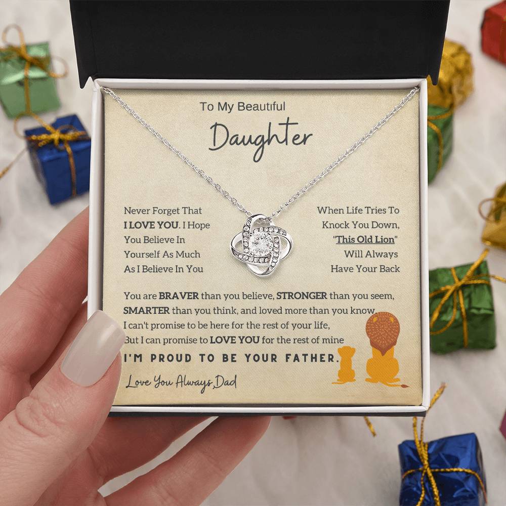 Lion Daughter Necklace - Perfect Love Knot Necklace Gift From Dad