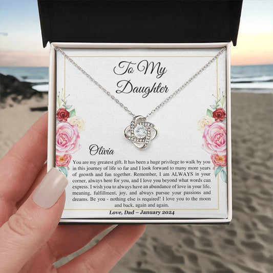 Gift For Daughter - Personalized Name - To My Daughter - Love Dad - Love Knot Necklace