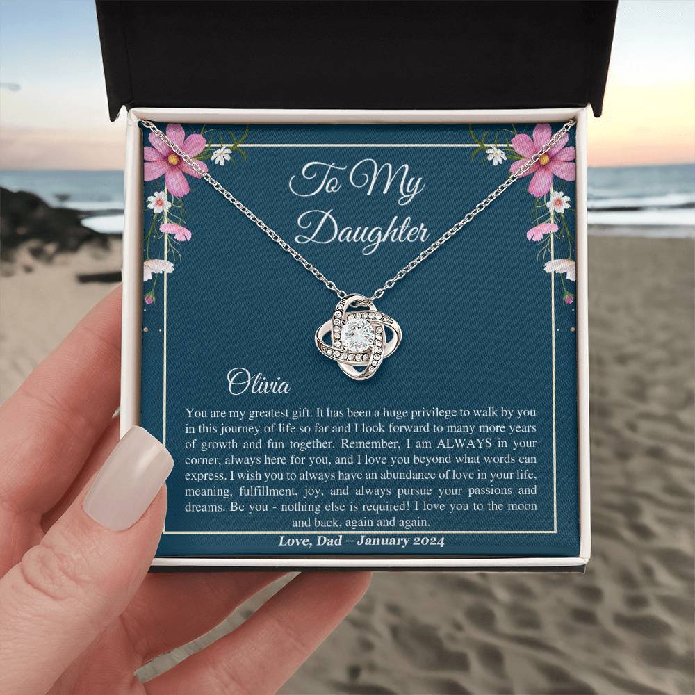 Personalized Name - To My Daughter - Love Dad - Love Knot Necklace - Gift idea For Daughter