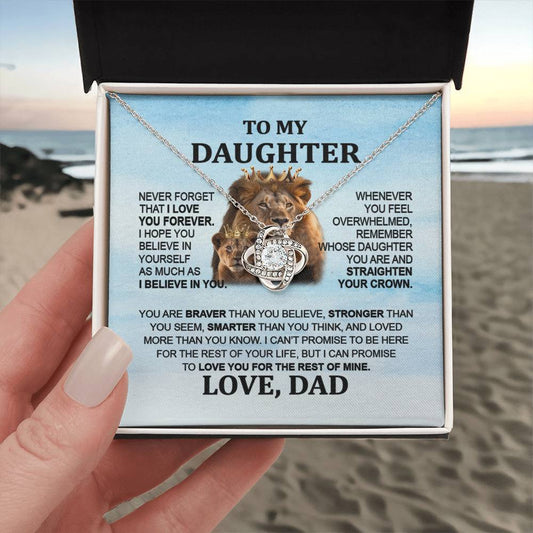 To My Daughter - Lion - Love Knot Necklace - Gift For Daughter