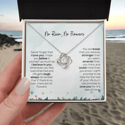 No Rain No Flowers Necklace - Heartfelt Gift for Daughter, Love Knot Necklace from Parents