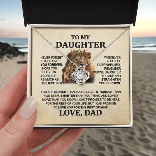 To My Daughter - Lion - Love Knot Necklace - Gift idea For Daughter