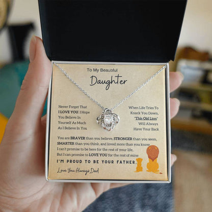 Lion Daughter Necklace - Perfect Love Knot Necklace Gift From Dad