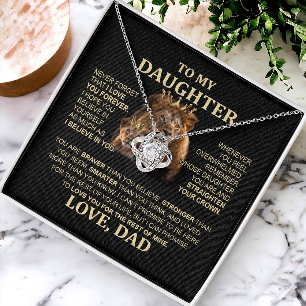 To My Daughter Lion Necklace - Special Love Knot Pendant Gift from Dad