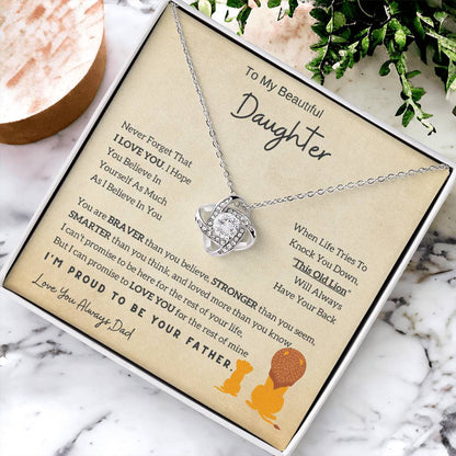 Lion Daughter Necklace - Perfect Love Knot Necklace Gift From Dad