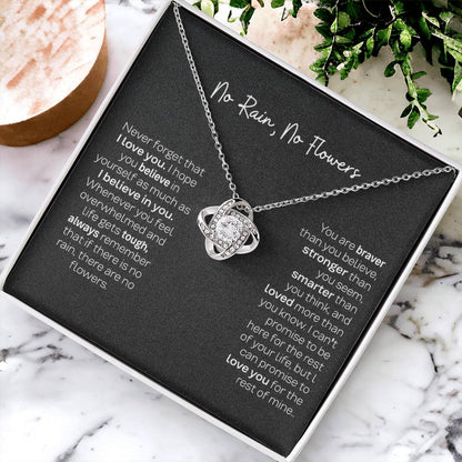 No Rain No Flowers Necklace - Perfect Love Knot Necklace Gift for Daughter from Dad & Mom