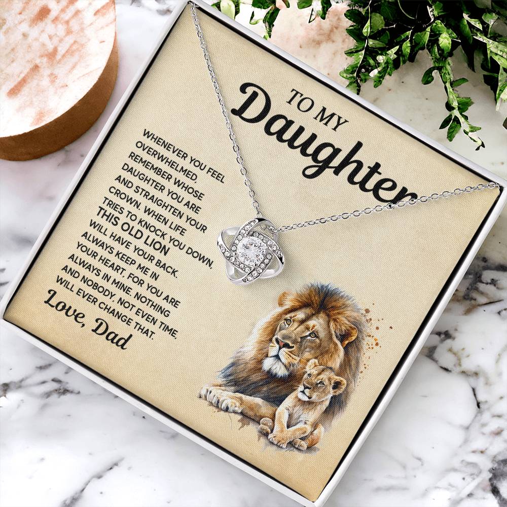 Gift for Daughter from Dad - Lion and Love Knot Necklace for Special Moments