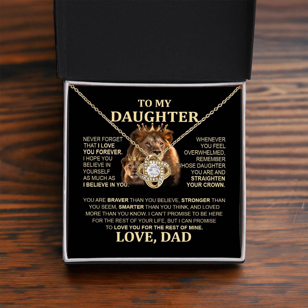 To My Daughter Lion Necklace - Special Love Knot Pendant Gift from Dad