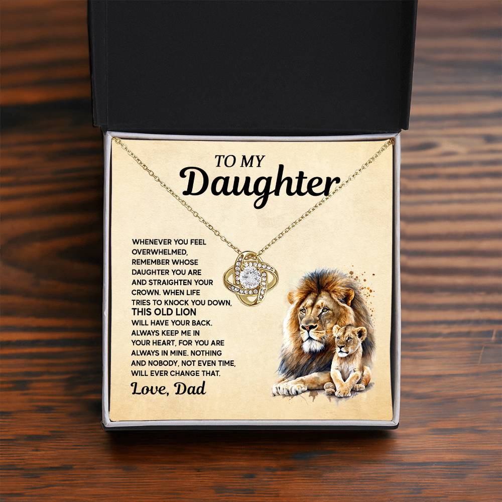 Gift for Daughter from Dad - Lion and Love Knot Necklace for Special Moments