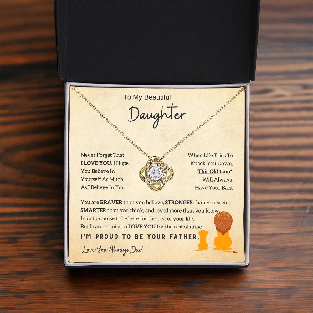 Lion Daughter Necklace - Perfect Love Knot Necklace Gift From Dad