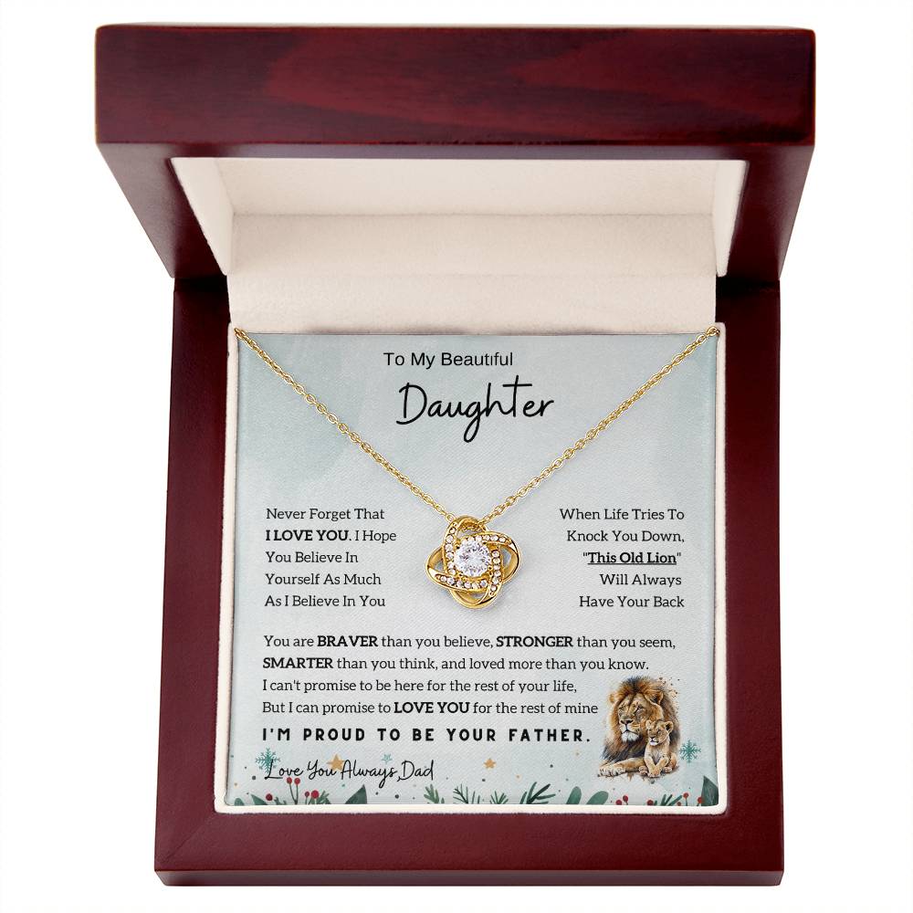 Gift for Daughter from Dad - Lion and Love Knot Necklace for Special Moments