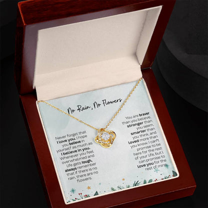 No Rain No Flowers Necklace - Heartfelt Gift for Daughter, Love Knot Necklace from Parents