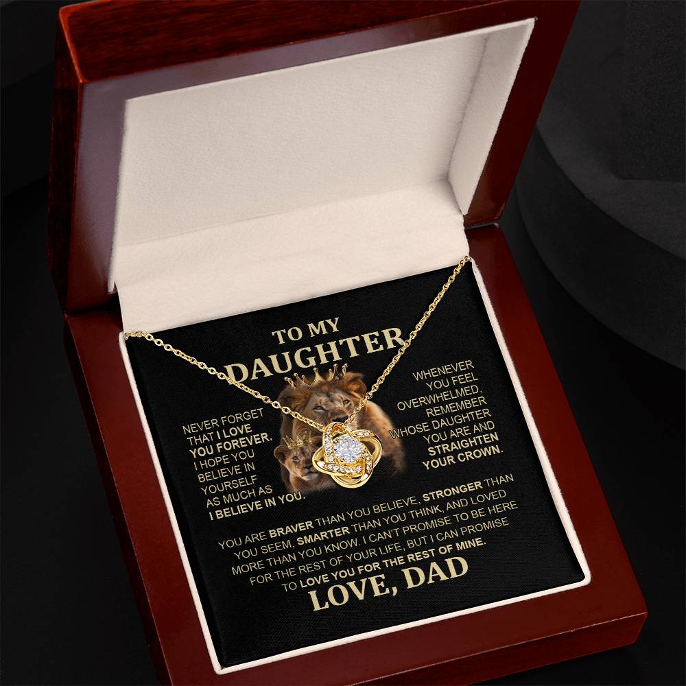 To My Daughter Lion Necklace - Special Love Knot Pendant Gift from Dad