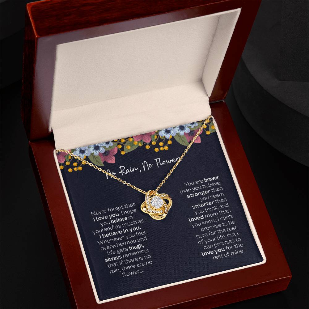 No Rain No Flowers Necklace - Love Knot Necklace for Daughter, Gift from Dad & Mom