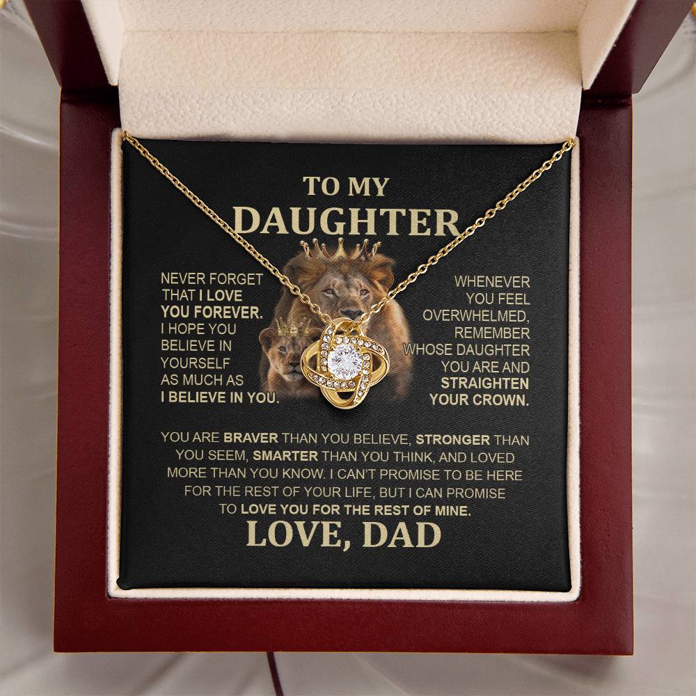 To My Daughter Lion Necklace - Special Love Knot Pendant Gift from Dad