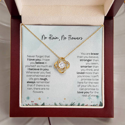 No Rain No Flowers Necklace - Heartfelt Gift for Daughter, Love Knot Necklace from Parents