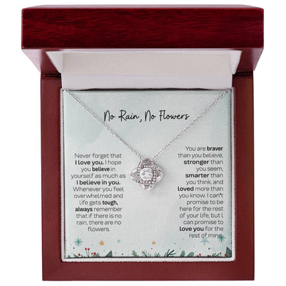 No Rain No Flowers Necklace - Heartfelt Gift for Daughter, Love Knot Necklace from Parents