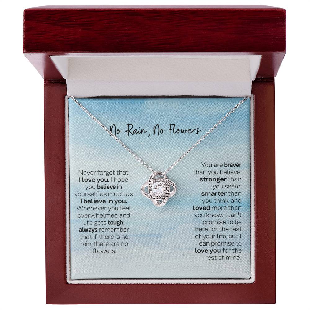 Gift for Daughter from Dad & Mom - No Rain No Flowers Love Knot Necklace