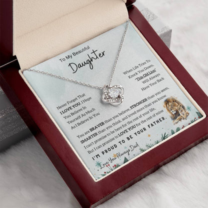 Gift for Daughter from Dad - Lion and Love Knot Necklace for Special Moments