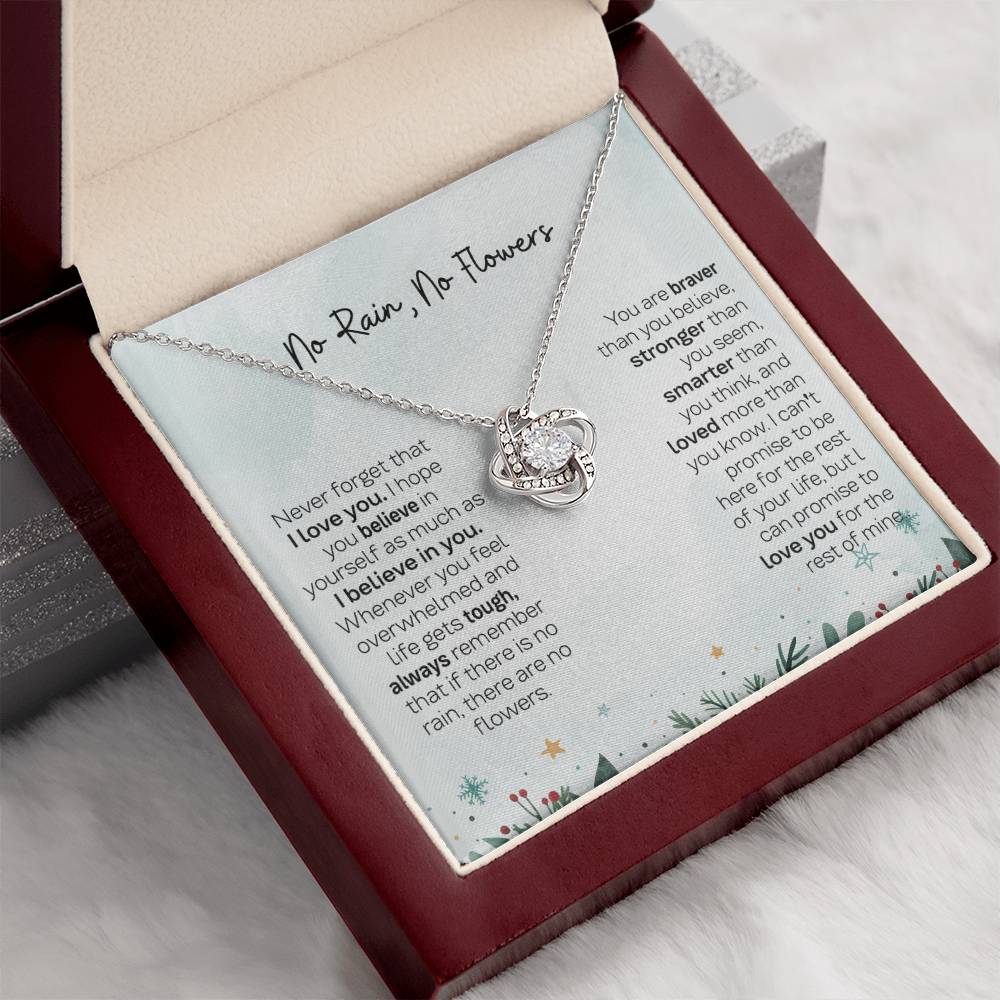 No Rain No Flowers Necklace - Heartfelt Gift for Daughter, Love Knot Necklace from Parents