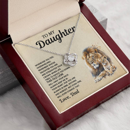 Gift for Daughter from Dad - Lion and Love Knot Necklace for Special Moments