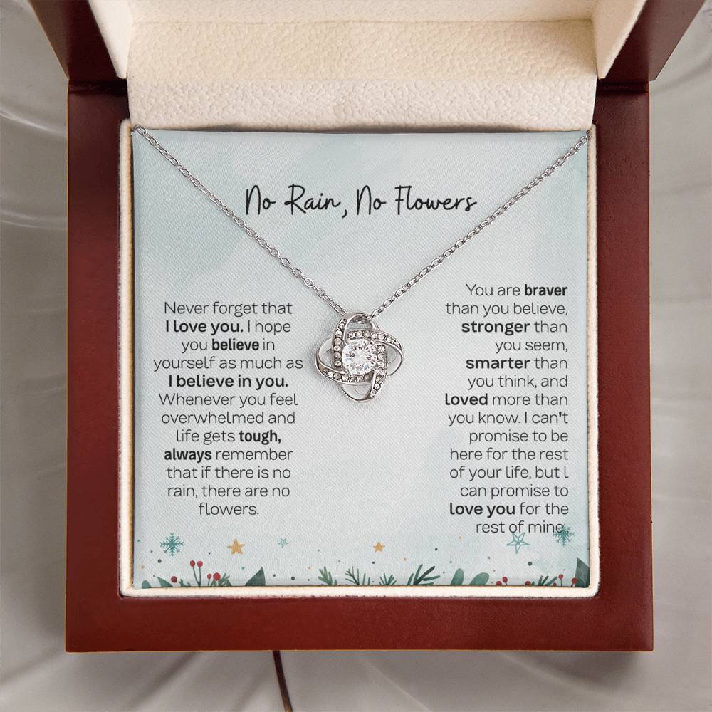 No Rain No Flowers Necklace - Heartfelt Gift for Daughter, Love Knot Necklace from Parents