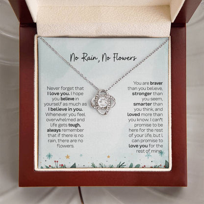 No Rain No Flowers Necklace - Heartfelt Gift for Daughter, Love Knot Necklace from Parents