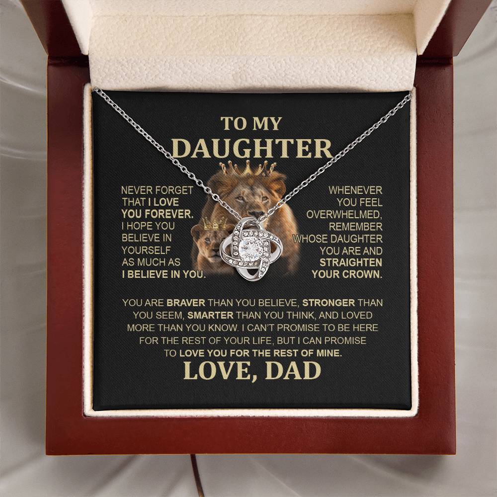 To My Daughter Lion Necklace - Special Love Knot Pendant Gift from Dad