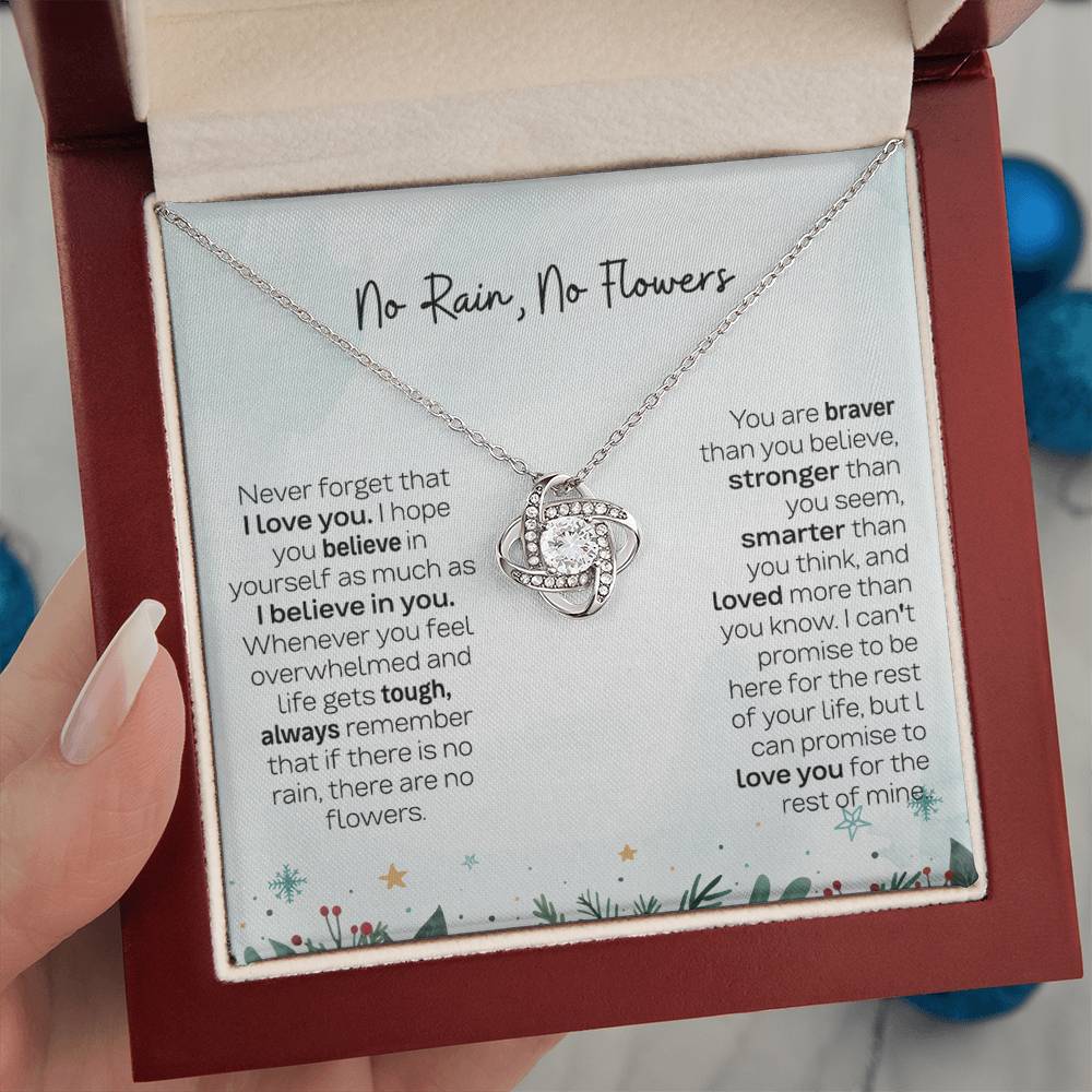 No Rain No Flowers Necklace - Heartfelt Gift for Daughter, Love Knot Necklace from Parents