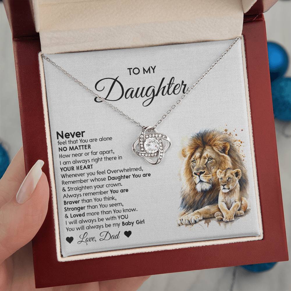 Lion Daughter Necklace - Heartfelt Love Knot Necklace Gift from Dad